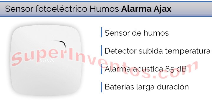 Detector de humos e incendios compatible con la alarma Ajax. 