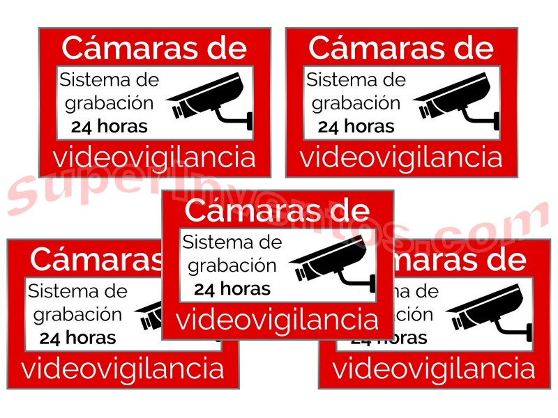 Juego de 5 mini carteles de aviso instalación de videovigilancia en vinilo autoadhesivo