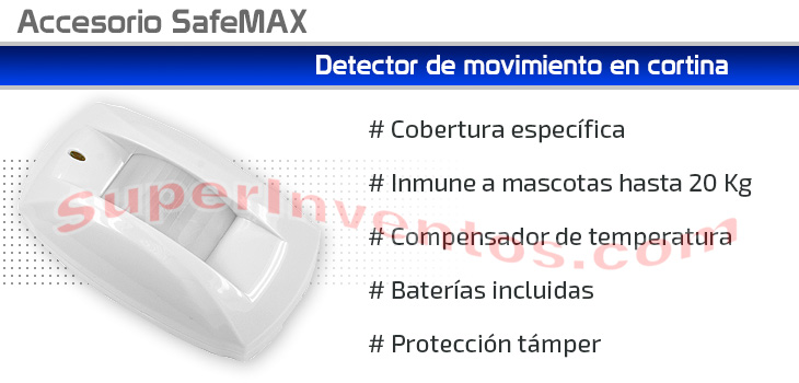 Sensor PIR en cortina de interior para alarmas SafeMax 