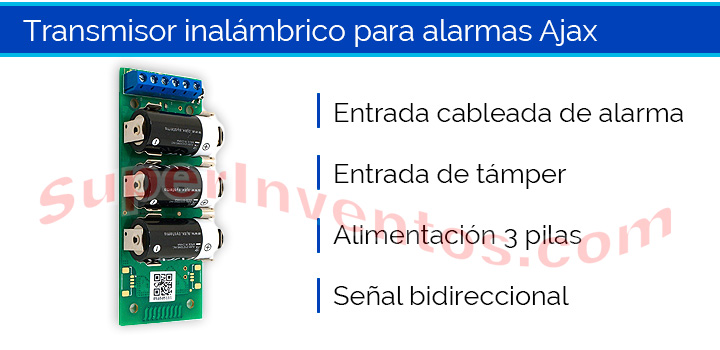 Transmisor inalámbrico para sensores cableados compatible con la alarma Ajax 