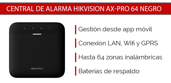 Central de alarma Hikvision AX Pro 64 con conexión IP, Wifi y GPRS